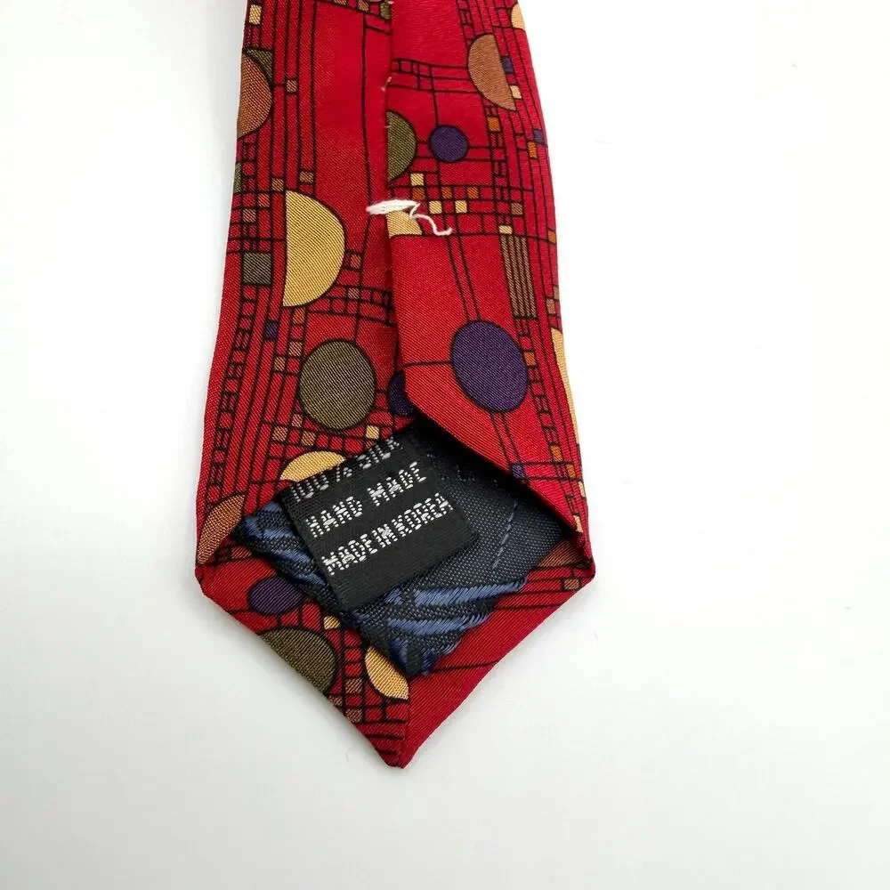 Vintage 90s Frank Lloyd Wright Red 100% Silk Confetti Coonley Playhouse Tie